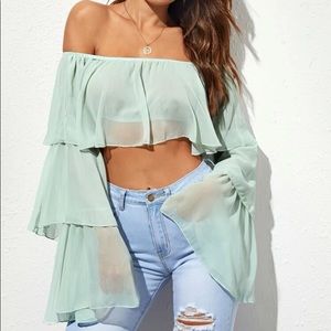 Off Shoulder Layered Sleeve Crop Top